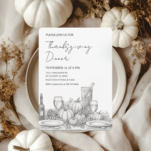 Elegantes Script Erntedank Dinner Einladung