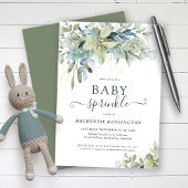 Elegantes Script Eucalyptus Greenery Baby Sprinkle Einladung