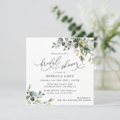 Elegantes Script Eukalyptus Greenery Brautparty Einladung (Stehend Vorderseite)