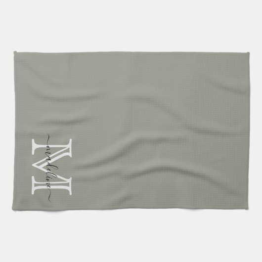 Elegantes Script Evergreen Fog Monogram Geschirrtuch (Horizontal)