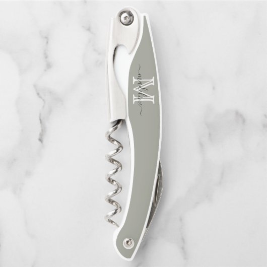 Elegantes Script Evergreen Fog Monogram Kitchen Kellnermesser (Vorderseite)