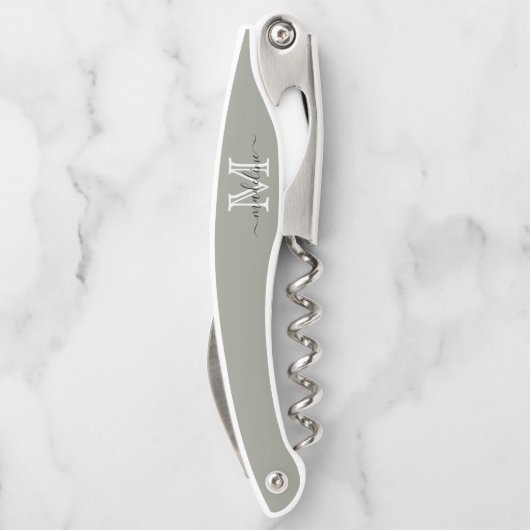 Elegantes Script Evergreen Fog Monogram Kitchen Kellnermesser (Rückseite)