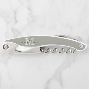 Elegantes Script Evergreen Fog Monogram Kitchen Kellnermesser