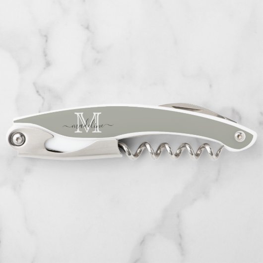 Elegantes Script Evergreen Fog Monogram Kitchen Kellnermesser (Vorderseite)