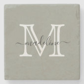 Elegantes Script Evergreen Fog Monogram Steinuntersetzer (Vorderseite)