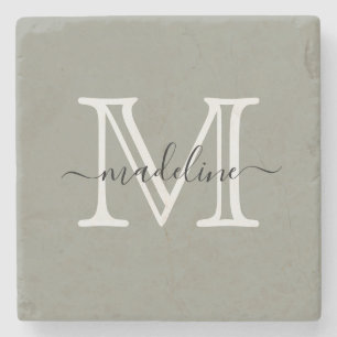 Elegantes Script Evergreen Fog Monogram Steinuntersetzer