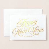 Elegantes Script Fappy New Year mit Foto Folienkarte (Vorderseite mit Umschlag)