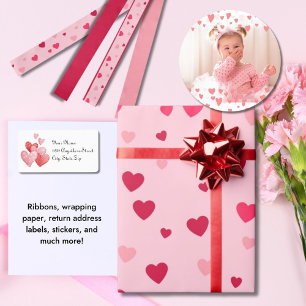 Elegantes Script farbenfrohe rosa Herzen Rückkehr Adressaufkleber