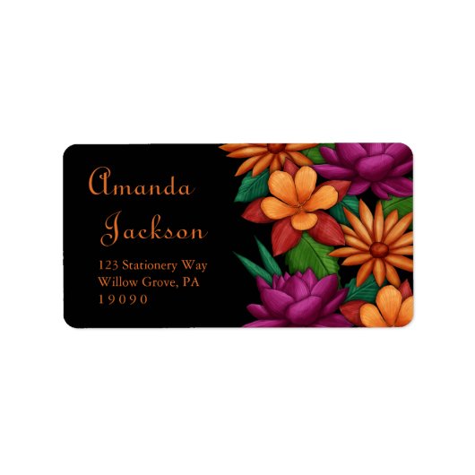 Elegantes Script - Farbige Blume Rücksendeadresse Adressaufkleber (Vorne)