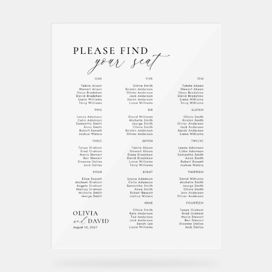 Elegantes Script finden Sie Ihren Sitz Hochzeitssy Acrylschild (Vorderseite)