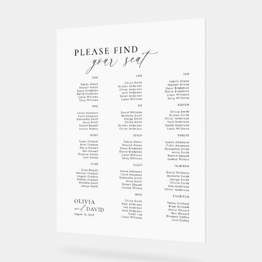 Elegantes Script finden Sie Ihren Sitz Hochzeitssy Acrylschild (Winkel)