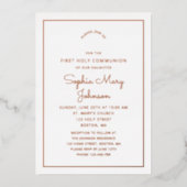 Elegantes Script First Communion Rose Gold Folieneinladung (Vorderseite)