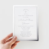 Elegantes Script First Communion Silver Folieneinladung