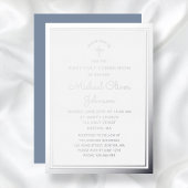 Elegantes Script First Communion Silver Folieneinladung