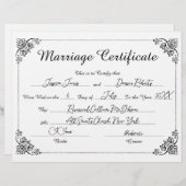 Elegantes Script Floral ausgefülltes Ehezertifikat (Vorne/Hinten)