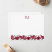 Elegantes Script floral Burgundy Red Monogram Mitteilungskarte (Vorderseite/Rückseite Beispiel)