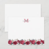 Elegantes Script floral Burgundy Red Monogram Mitteilungskarte (Vorne/Hinten)