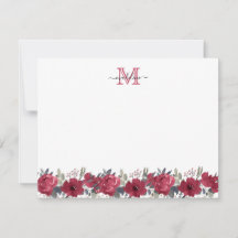 Elegantes Script floral Burgundy Red Monogram