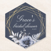 Elegantes Script Floral Dusty Blue Brautparty Untersetzer (Vorderseite)