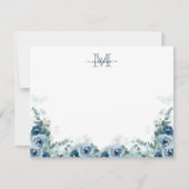 Elegantes Script Floral Dusty Blue Monogram Mitteilungskarte (Vorderseite)