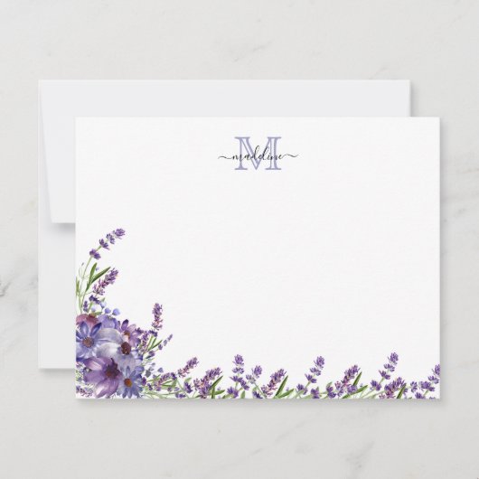 Elegantes Script Floral Lila Lavender Monogram nic Mitteilungskarte (Vorderseite)