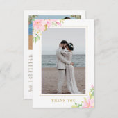 Elegantes Script Floral Watercolor Hochzeitsszenar Dankeskarte (Vorne/Hinten)