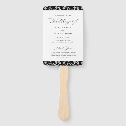 Elegantes Script Floral Wedding Program Hand Fan Fächer (Vorderseite)