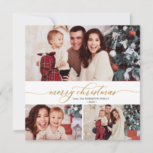 Elegantes Script Foliage 3 Multi-Foto Weihnachten (Vorderseite)