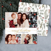 Elegantes Script Foliage 3 Multi-Foto Weihnachten