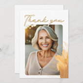 Elegantes Script Foliage Foto Geburtstag Dankeskarte (Vorne/Hinten)