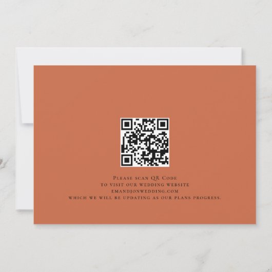 Elegantes Script Forever QR Code Terracotta Save The Date (Rückseite)