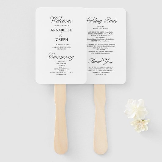 Elegantes Script-formales White Wedding-Programm Fächer (Vorne und Hinten)