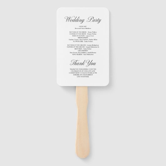 Elegantes Script-formales White Wedding-Programm Fächer (Rückseite)