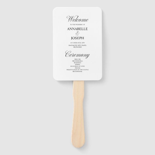 Elegantes Script-formales White Wedding-Programm Fächer (Vorderseite)