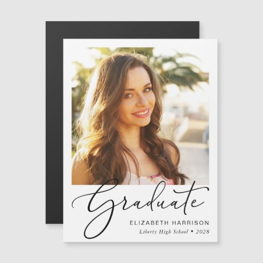 Elegantes Script Foto Abschluss Magnet (Vorne/Hinten)