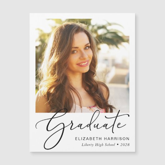 Elegantes Script Foto Abschluss Magnet (Vorderseite)