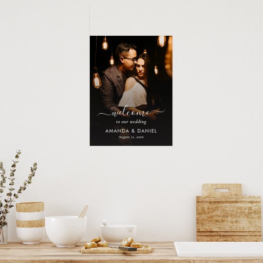 Elegantes Script-Foto-Begrüßungszeichen Poster (Küche)