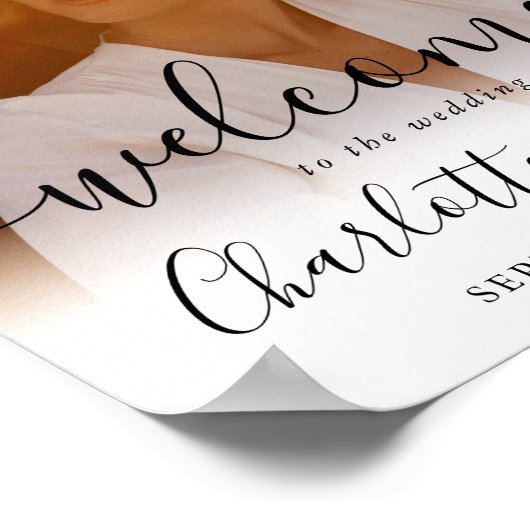 Elegantes Script-Foto-Begrüßungszeichen Poster (Ecke)