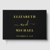 Elegantes Script-Foto Black Wedding Gästebuch (Vorderseite)