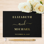 Elegantes Script-Foto Black Wedding Gästebuch