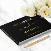 Elegantes Script-Foto Black Wedding Gästebuch
