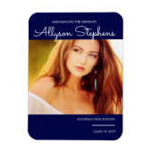 Elegantes Script Foto Blue Abschluss Ankündigung Magnet (Vertikal)