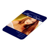 Elegantes Script Foto Blue Abschluss Ankündigung Magnet (Linke Seite)