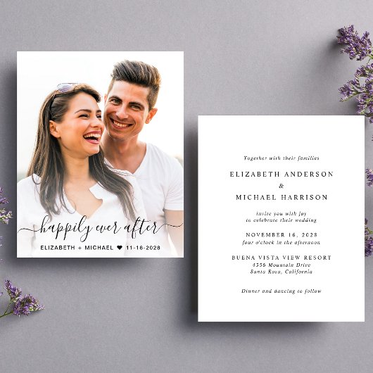 Elegantes Script-Foto-Budget Einladung zur Hochzei