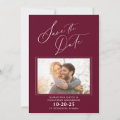 Elegantes Script-Foto Burgund Wedding speichern da Save The Date (Vorderseite)
