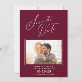Elegantes Script-Foto Burgund Wedding speichern da Save The Date