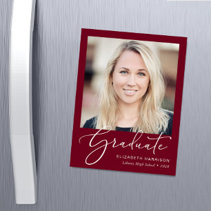 Elegantes Script-Foto Burgundy Abschluss Magnet