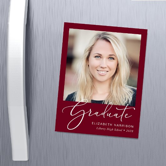 Elegantes Script-Foto Burgundy Abschluss Magnet