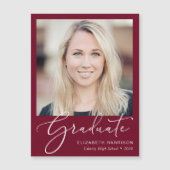 Elegantes Script-Foto Burgundy Abschluss Magnet (Vorderseite)