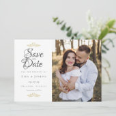 Elegantes Script-Foto Elegant Gold Doves Herz Save The Date (Stehend Vorderseite)